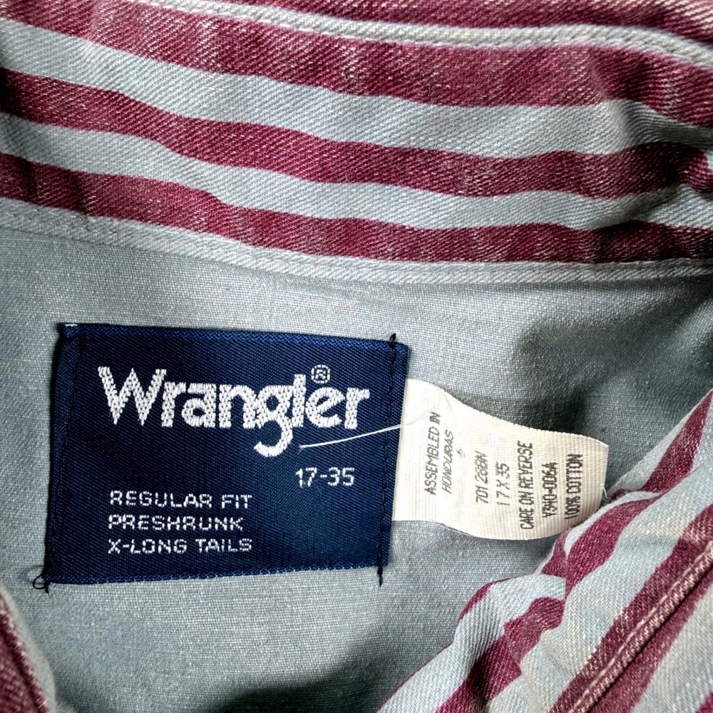 Vintage Wrangler Western Brushpopper Shirt Men 17-35 XL Purple Grey‎ Regular Fit - Picture 6 of 7